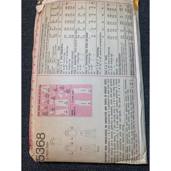 Simplicity 5368 Vintage Sewing Pattern Womens Maternity Shirt Pant Size 12 1970s - Picture 2 of 2